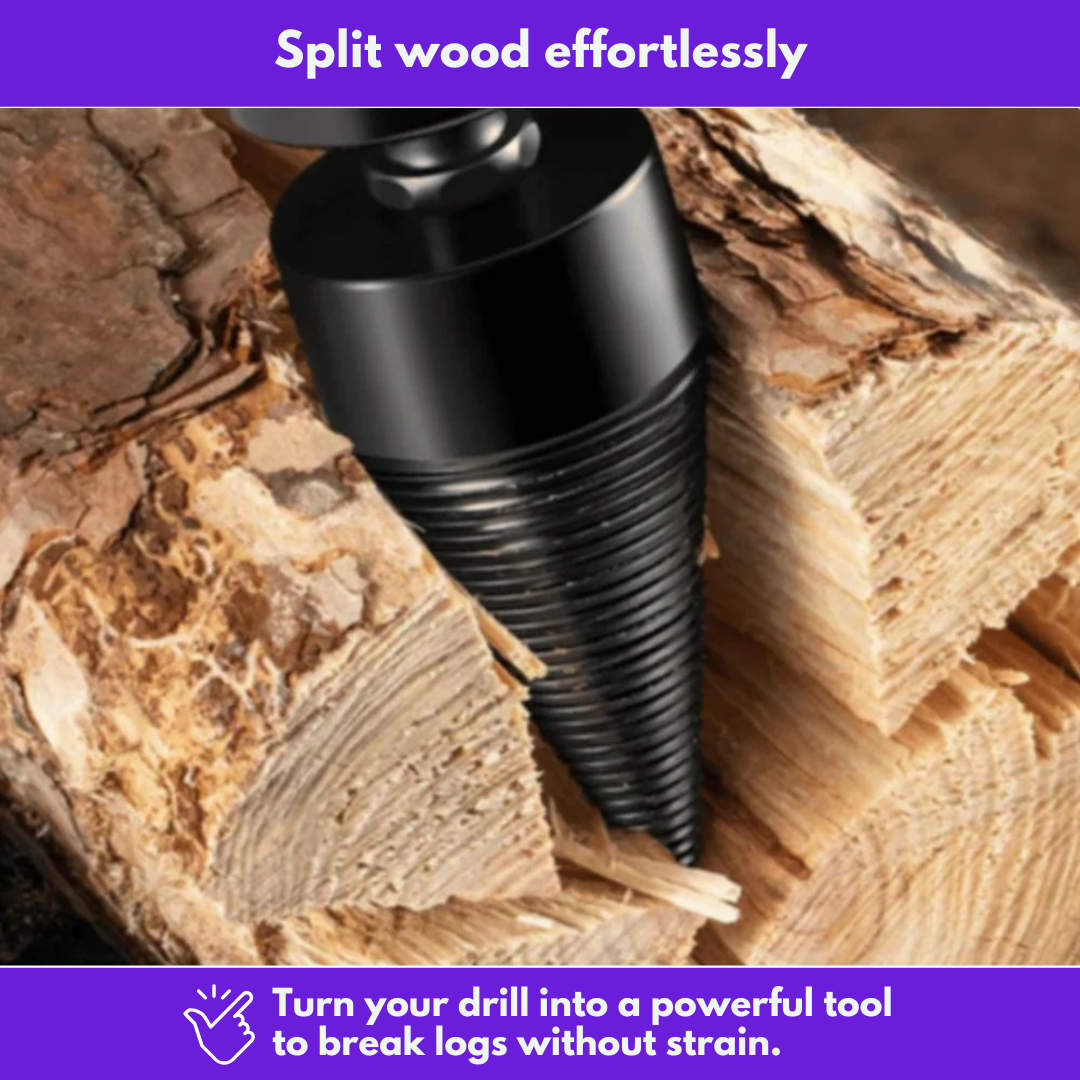 W70 PRO cone splitting a log apart, driven by a drill