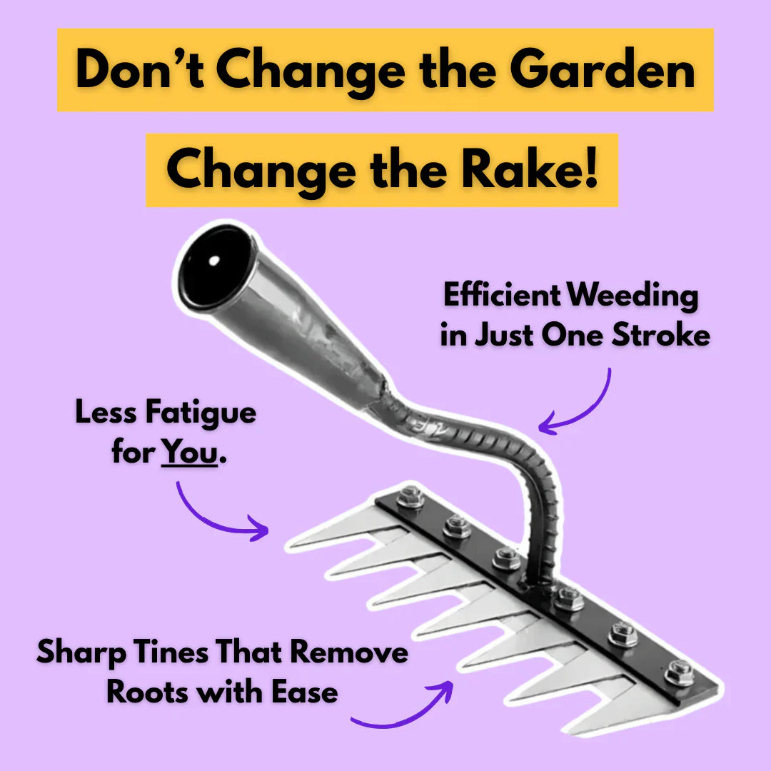WeedMaster PRO weed rake head with sharp steel tines for lifting weeds out by the root