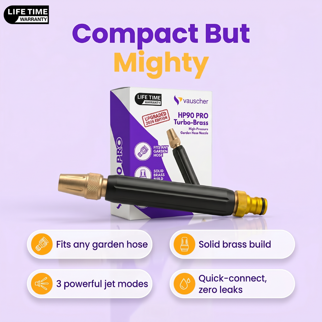 HP90 PRO Turbo-Brass | High-Pressure Garden Hose Nozzle | Trusted by Thousands in the UK