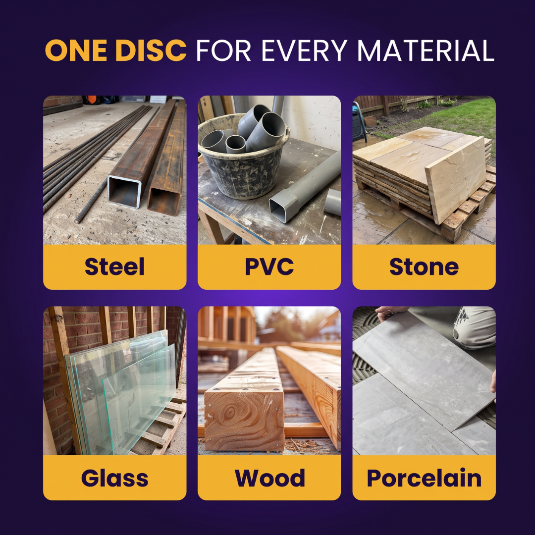 DiscMate material guide: steel, PVC, stone, glass, wood and porcelain