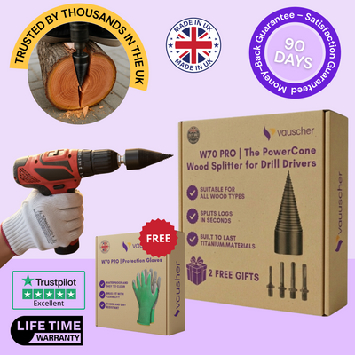 W70 PRO | The PowerCone Wood Splitter for Drill Drivers | Titanium Splitting Cone