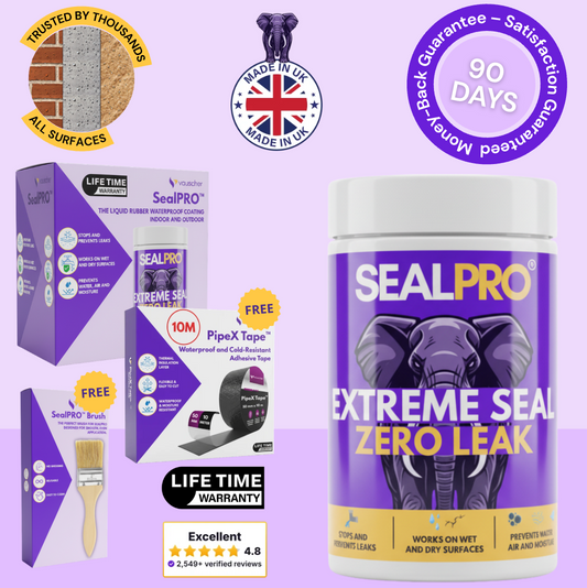 SealPRO liquid rubber waterproof coating tub and box, with a free brush and free 10 m PipeX Tape
