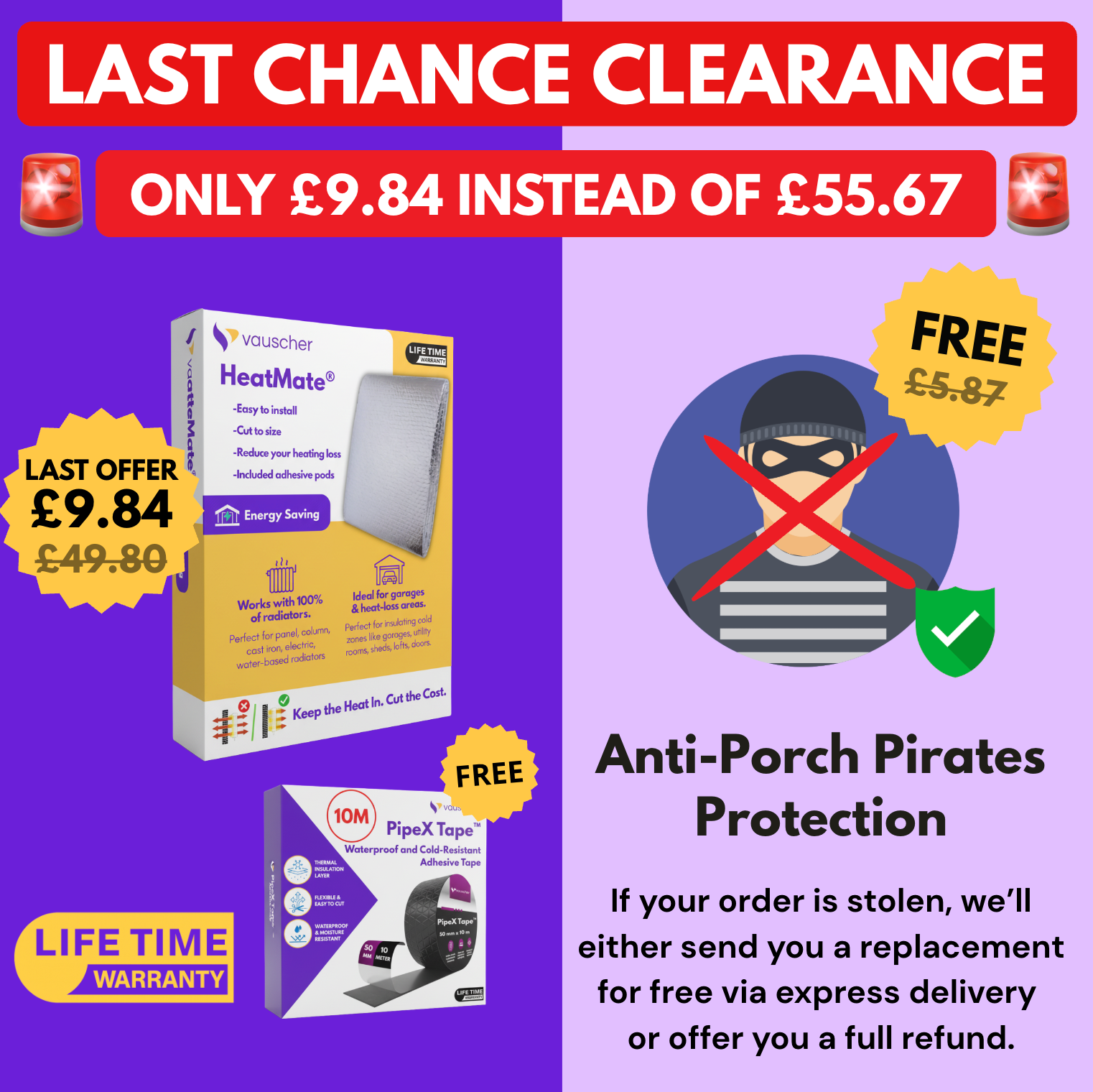 HeatMate® | Thermal Radiator Heat Reflector Foil + Anti-Porch Pirates Protection