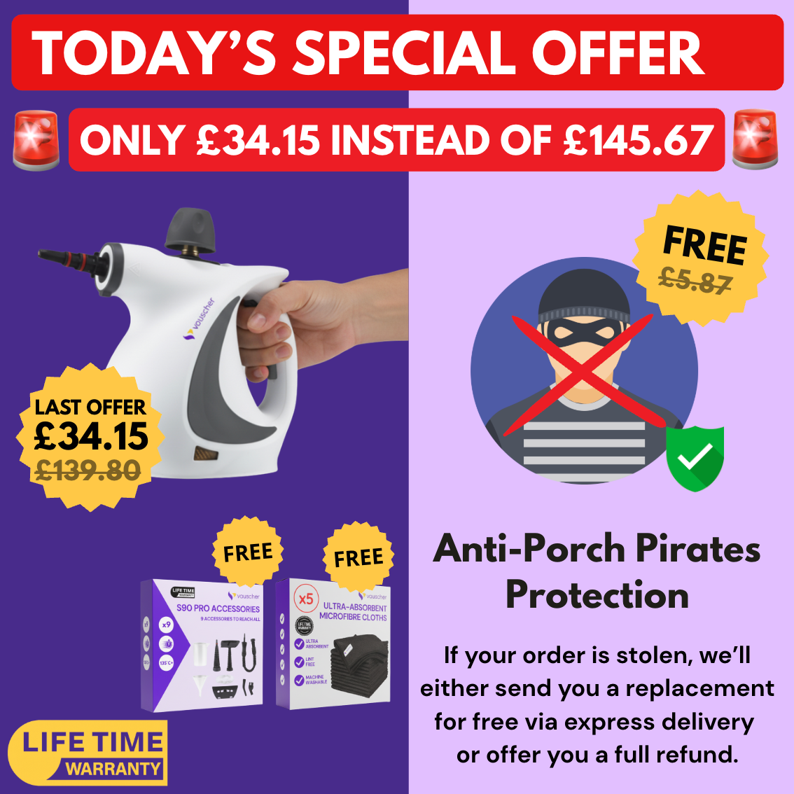 S90 PRO | All-In-One Home Steam Cleaner + Anti-Porch Pirates Protection