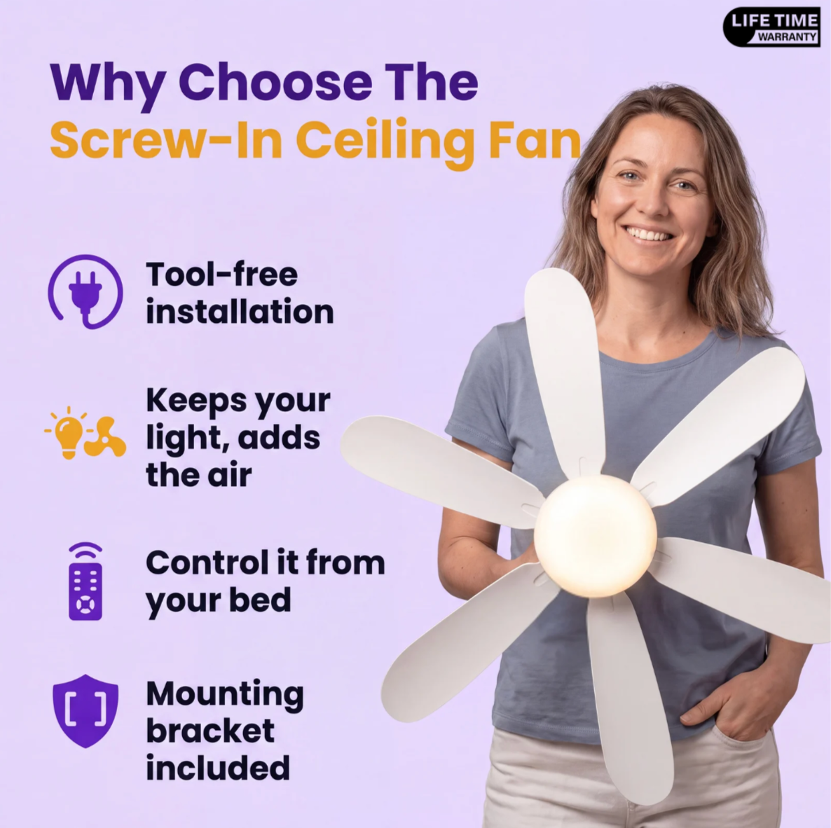 BreezeMate™ | Screw-In Ceiling Fan & LED Light – Cool Any Room & Skip the Wiring