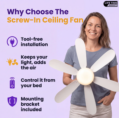 BreezeMate™ | Screw-In Ceiling Fan & LED Light – Cool Any Room & Skip the Wiring