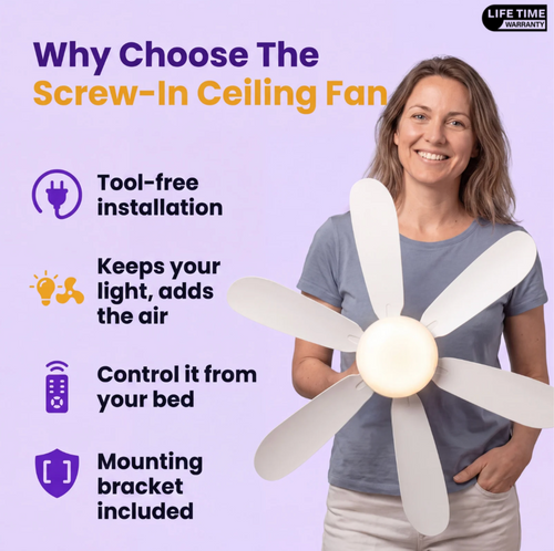 BreezeMate™ | Screw-In Ceiling Fan & LED Light – Cool Any Room & Skip the Wiring
