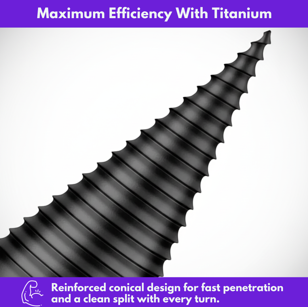 Close-up of the W70 PRO titanium-coated threaded cone, labelled maximum efficiency with titanium