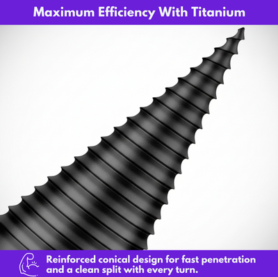 Close-up of the W70 PRO titanium-coated threaded cone, labelled maximum efficiency with titanium