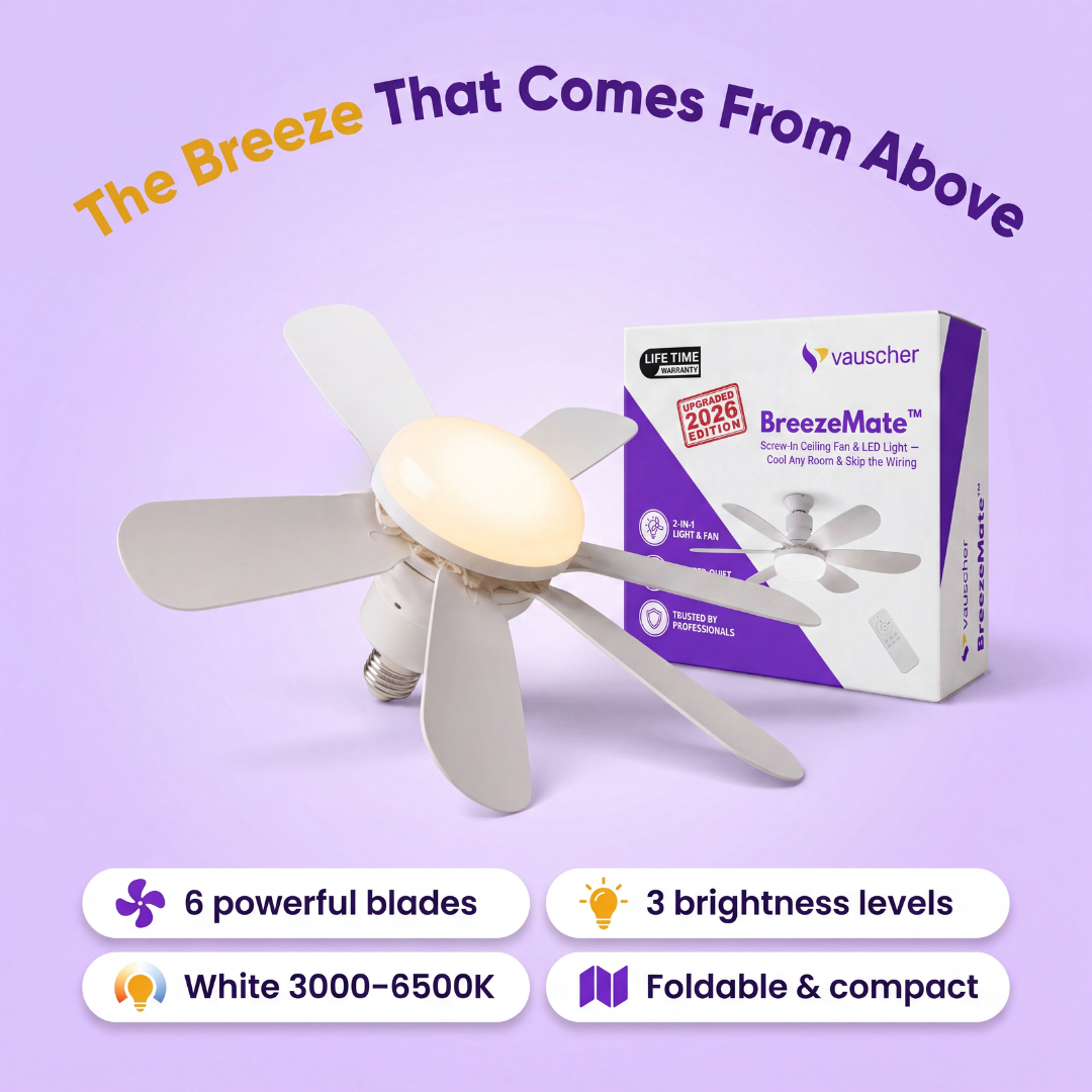 BreezeMate™ | Screw-In Ceiling Fan & LED Light – Cool Any Room & Skip the Wiring