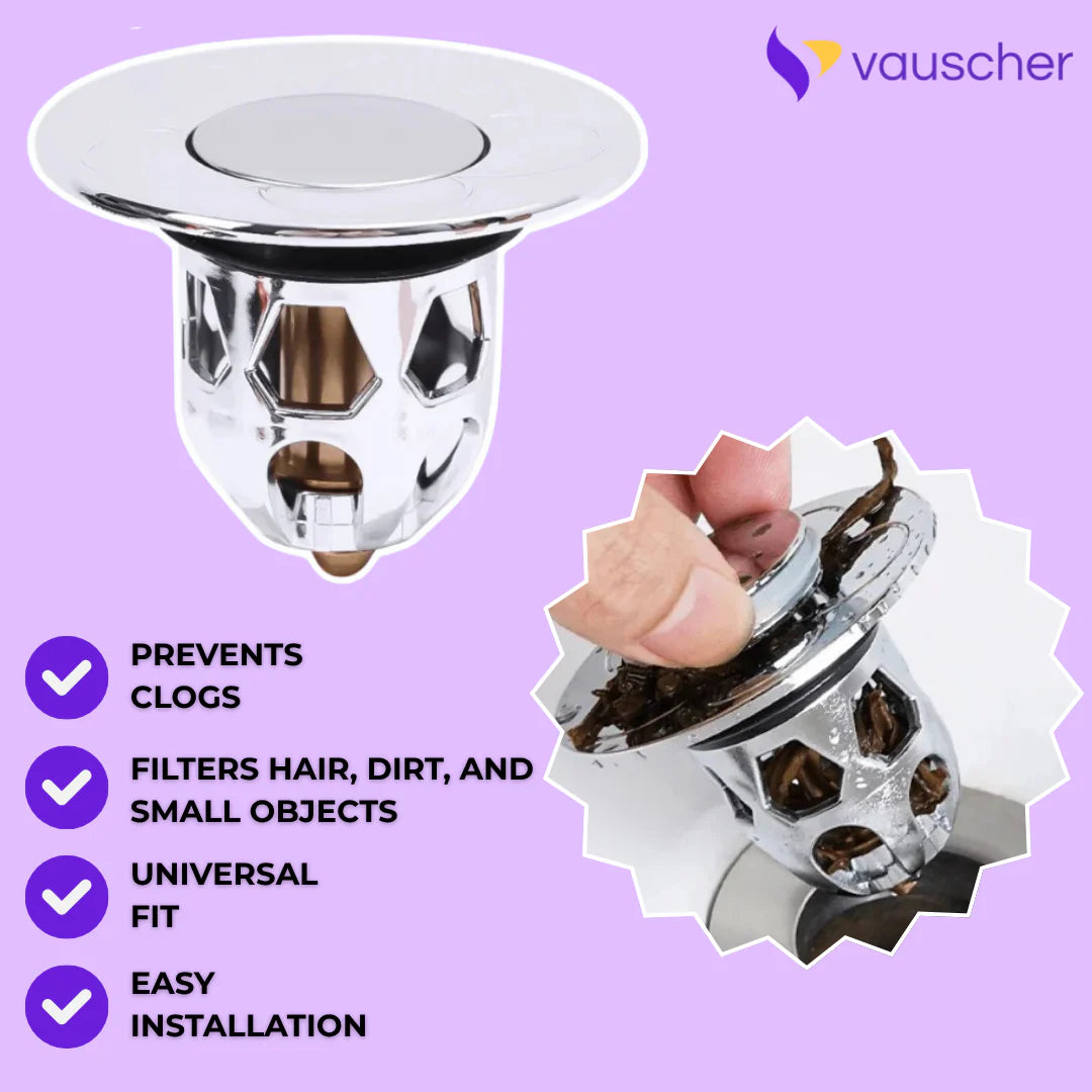 AquaStop ~ Pop-up Drain Stopper Prevents Hair Clogs in Bath & Shower