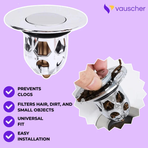 AquaStop ~ Pop-up Drain Stopper Prevents Hair Clogs in Bath & Shower