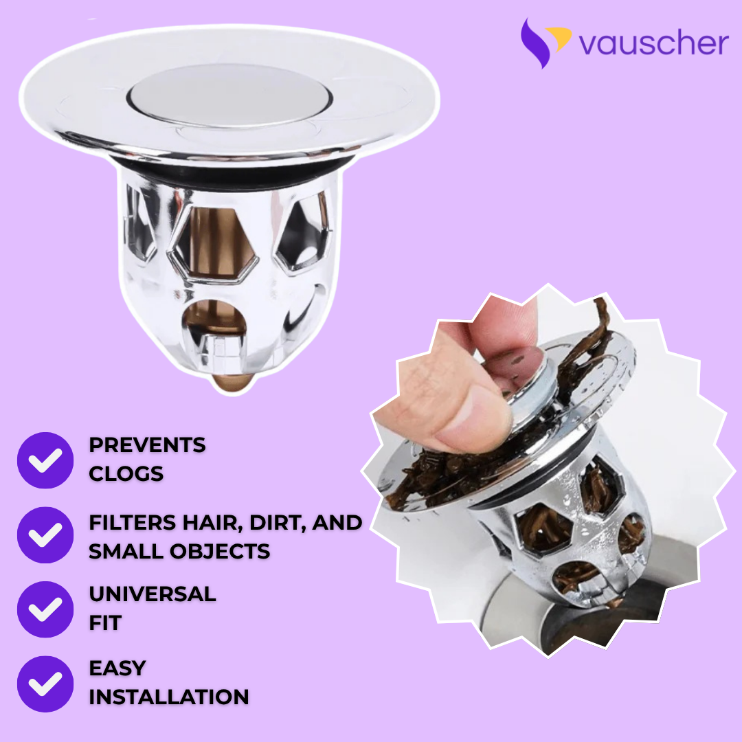 AquaStop - Universal Pop-up Drain Stopper Prevents Hair Clogs in Bath & Shower
