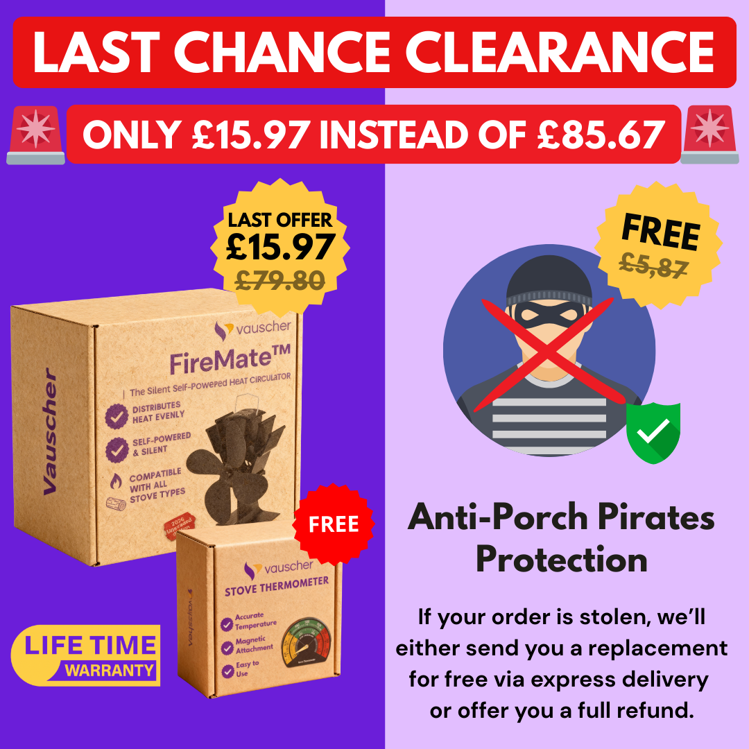 FireMate™ | The Silent, Self-Powered Heat Circulator + Anti-Porch Pirates Protection