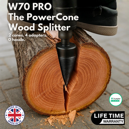 W70 PRO | The PowerCone Wood Splitter for Drill Drivers | Titanium Splitting Cone